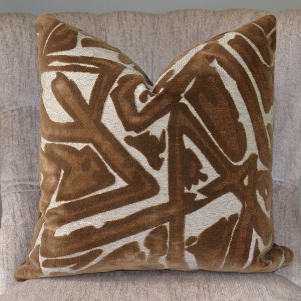 Brown/neutral Geometric cut velvet pillow cover