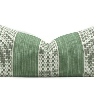 Green and white striped jacquard throw pillow cover