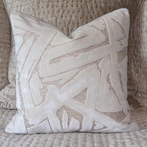 Off White/neutral Geometric cut velvet throw pillow cover