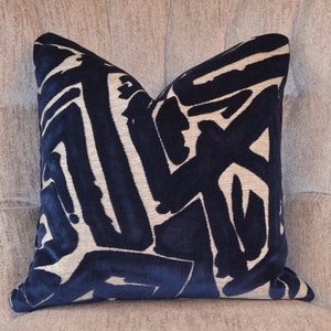 Blue/neutral Geometric cut velvet pillow cover