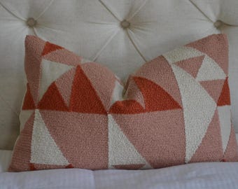 Coral, blush and ivory geometric boucle pillow cover
