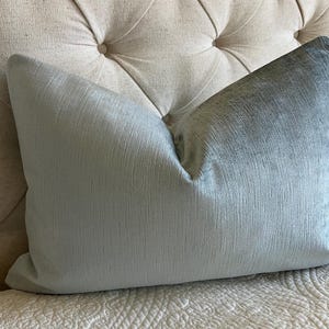 Pale blue velvet lumbar pillow cover