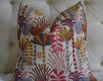 Purple/gold/pink multicolor linen floral throw pillow cover