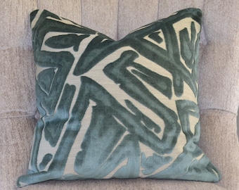 Teal/neutral Geometric cut velvet pillow cover