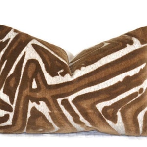 Mocha/natural Geometric cut velvet throw pillow cover