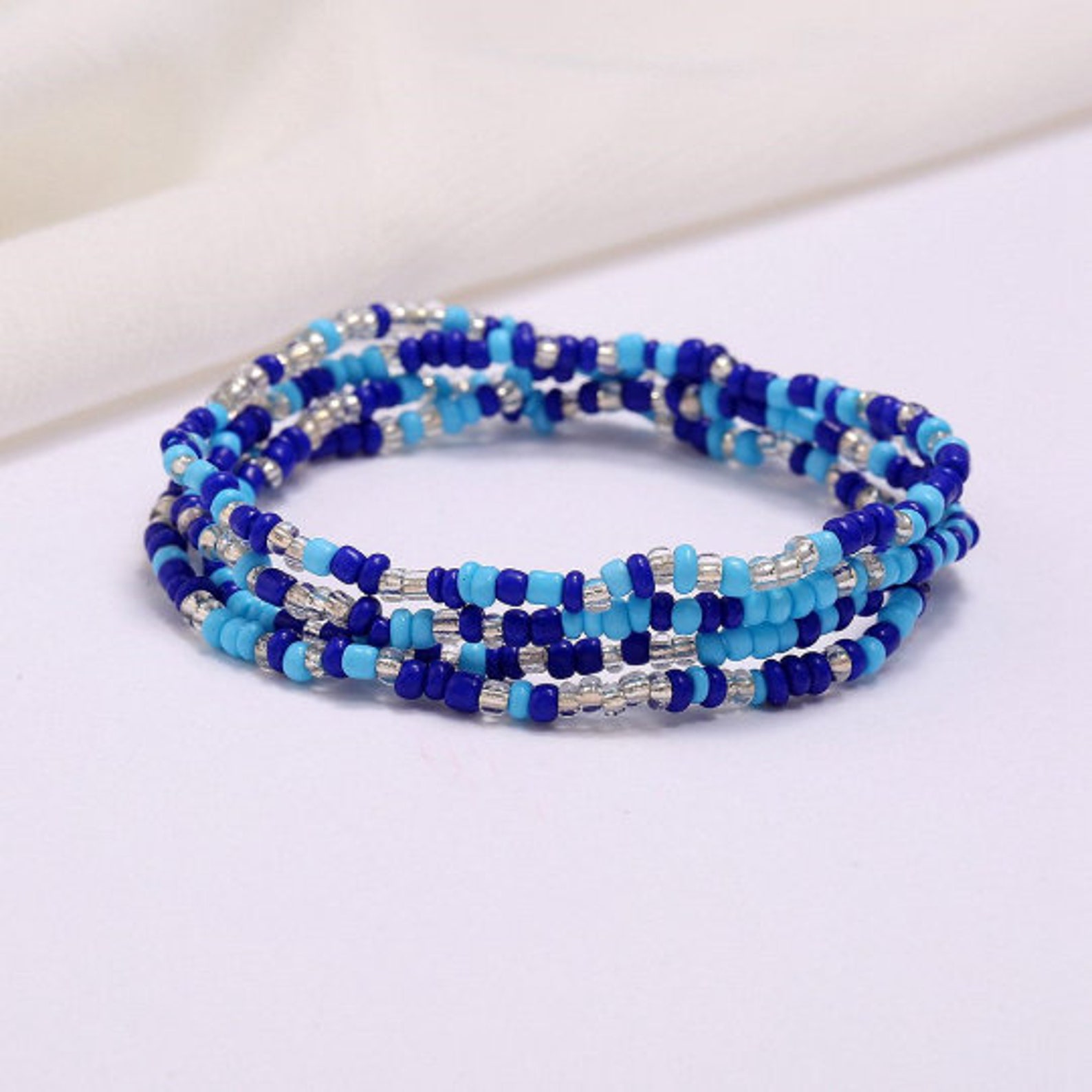 Blue and crystal Waist Beads Elastic Stretchable waist Beads Etsy