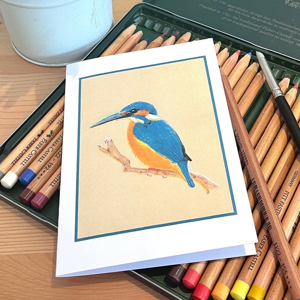 Kingfisher blank greetings card. Perfect wildlife gift for a nature lover and a charity donation with every card. Birds of Britain.