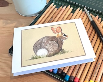 Rabbit greetings card. Cute bunny blank inside card for all occasions. Happy birthday rabbit lover, thank you or thinking of you