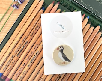 Puffin pin badge, cute little Puffin pin badge. Sea birds of Northumberland.