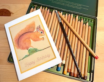 Happy Birthday Squirrel card. British Wildlife greeting card great for a nature lovers birthday.