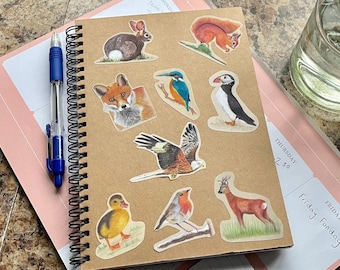 Wildlife sticker pack, 10 hand drawn waterproof stickers for books, notepads, scrapbooks, card making