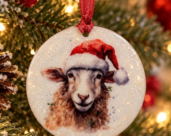 Personalised Christmas Sheep Bauble | 8cm Glittery Christmas Tree Decoration | Custom Ewe Gift | Farm Christmas Ornament | 2026 Keepsake