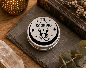 Scorpio Zodiac Tin, Astrology Storage Tin, 5.7cm Mini Trinket Box