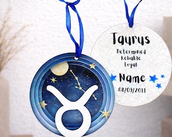 Personalised Taurus Zodiac Hanging Decoration, Glitter Star Sign Wall Hanging, Astrology Gift, Birthday Keepsake
