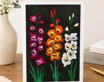 August Birth Flower Gladiolus Card with Poem Handmade Floral Birthday Card