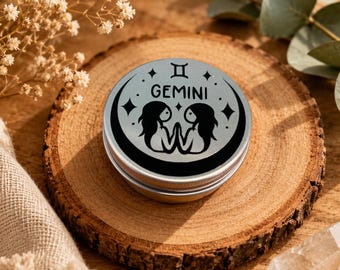 Gemini Zodiac Tin, Astrology Storage Tin, 5.7cm Mini Trinket Box