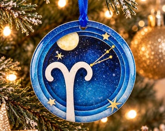 Personalised Aries Zodiac Hanging Decoration, Christmas bauble, zodiac gift