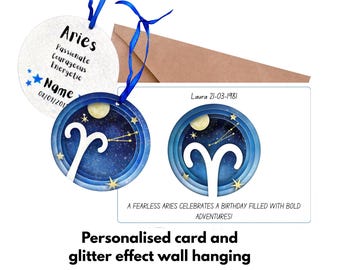 Aries Birthday Gift Set, Zodiac Card and Hanging Ornament