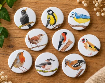 British Garden Bird Pin Badge | Choose 1 Bird | Wren, Robin, Blue Tit, Goldfinch & More | Bird Lover Gift | Handmade UK