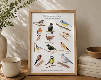 British Garden Birds Printable, Bird Identification Poster, UK Wildlife Wall Art, Instant Download, Nature Print, Bird Lover Gift