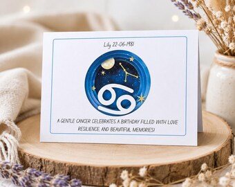 Personalized Cancer Birthday Card, Celestial Zodiac Star Sign