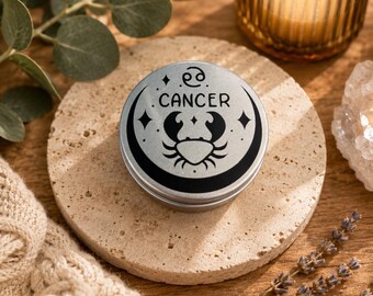 Cancer Zodiac Tin, Astrology Storage Tin, 5.7cm Mini Trinket Box
