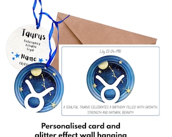 Taurus Birthday Gift Set, Zodiac Card and Hanging Ornament