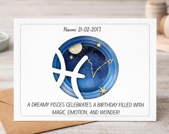 Personalized Pisces Birthday Card, Zodiac Astrology Gift