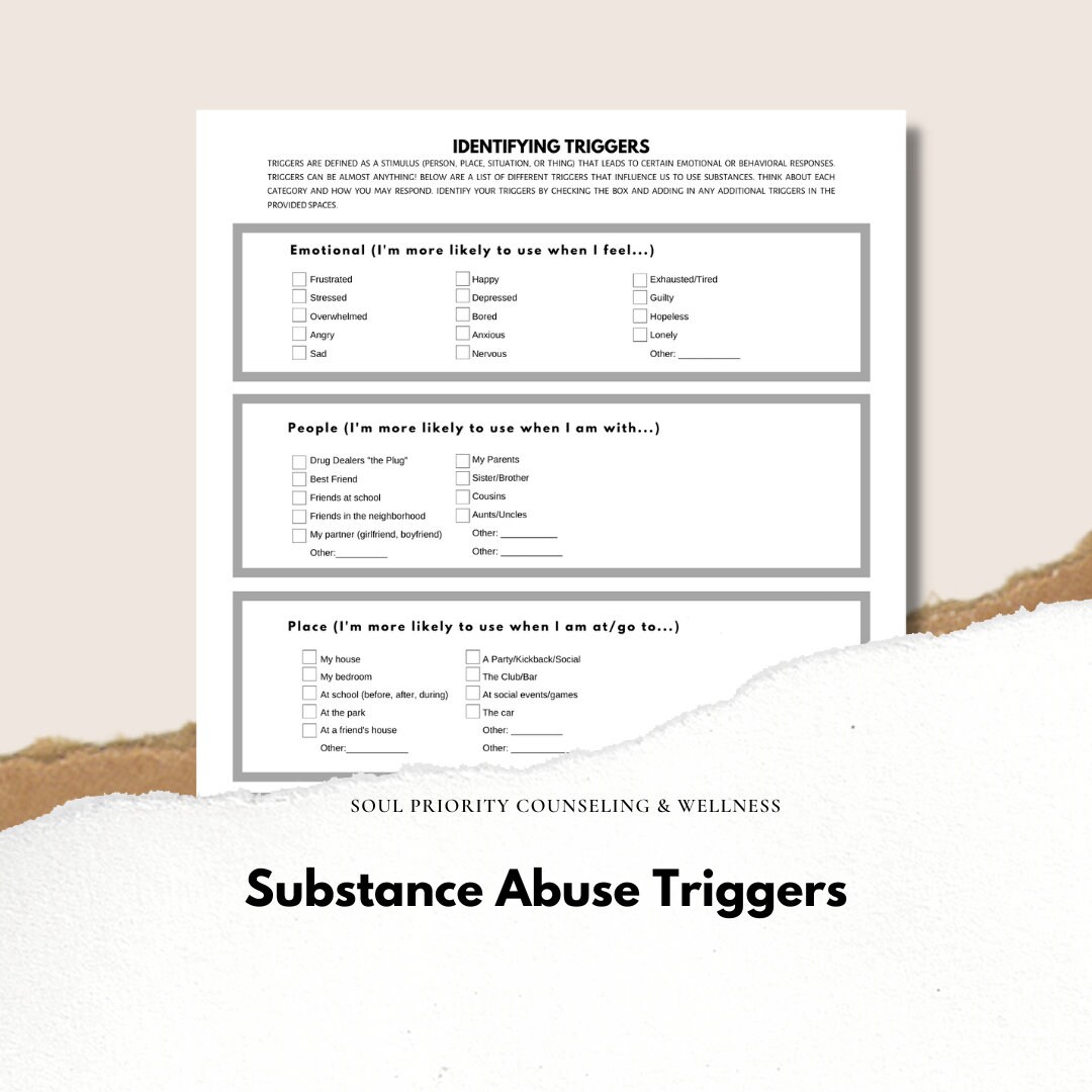 Substance Abuse Triggers Worksheet - Etsy Sweden