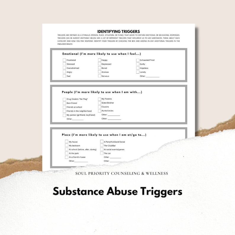 Substance Abuse Triggers Worksheet - Etsy