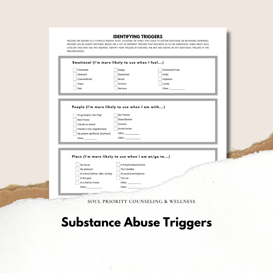 Substance Abuse Triggers Worksheet - Etsy UK