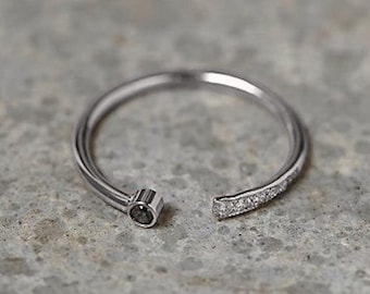 Black Diamonds Dainty Wedding Band For Women, Simple Thin Bands Gift For Her, Band Ring Jewelry 14k Rose Filled  Band, 925 Sterling Silver