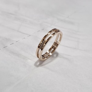 Moissanite Wedding Band, Split Shank Silver Ring, Double Band Stacking Ring, Minimalist Promise Ring Gift
