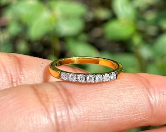 Minimalist Moissanite Diamond Wedding Band, 7 Diamond Half Eternity Band, Dainty Stacking Ring, Promise Ring