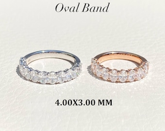 Oval Cut Moissanite Half Eternity Band | Silver Wedding Ring | Vintage Promise & Anniversary Band 4.00x3.00 MM Size