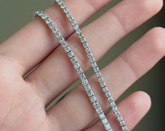 Lab Grown Diamond Tennis Bracelet 2mm 2.5mm | Dainty Silver Diamond Bracelet | Thin Minimal Everyday Jewelry