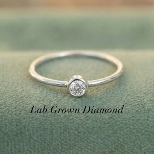 Bezel Set Lab Grown Diamond Ring in Silver | Dainty Solitaire Engagement Ring| Thin Band 3mm Stone Gift for Her