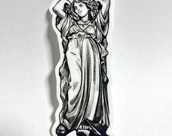 Classical Aesthetic Vinyl Sticker Greek Roman Goddess Dark Light Academia Architecture Drawing Black & White Female Figure Original Artwork
