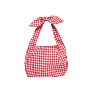 Bolso bandolera mini con lazo a cuadros rojos y cuadros vichy