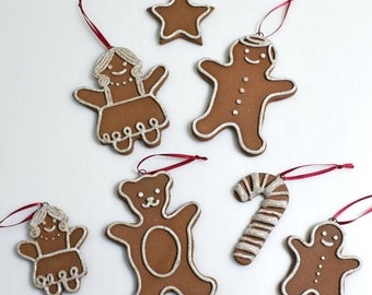 Ceramic Gingerbread Cookie Ornament - Christmas Holiday Tree Hanging Decoration