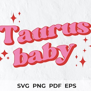 Taurus baby golvende lettertype PNG, Zodiac SVG, Zodiac Signs SVG, astrologie PNG, golvende tekst SVG, horoscoop SVG, groovy lettertype, sublimatie ontwerp