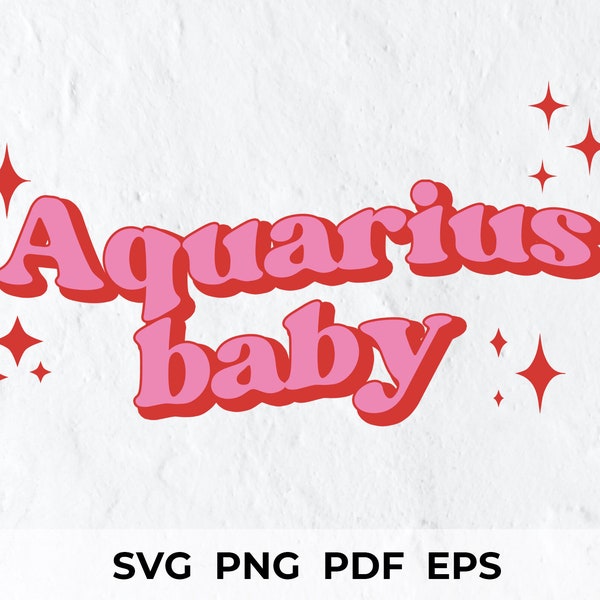 Aquarius Baby Wavy Font Png, Zodiac Svg, Zodiac Signs Svg, Astrology Png, Wavy Text Svg, Horoscope Svg, Groovy Font, Sublimation Design
