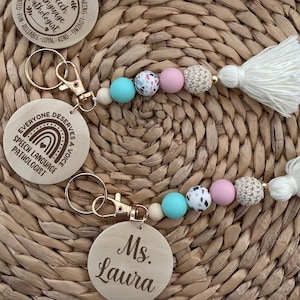 Speech Pathologist Gift, SLP Gift, Speech Therapy, Personalized SLP gift, SLP Key chain wristlet, Teacher Bracelet, Boho Keychain