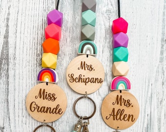 Personalized Beaded Lanyard For Teachers, Teacher Lanyard Personalized, Christmas Gift for Teachers, Teacher Gift , Breakaway Lanyard