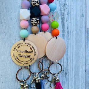 Customizable Silicone beaded lanyard with wood disc, engraved wood