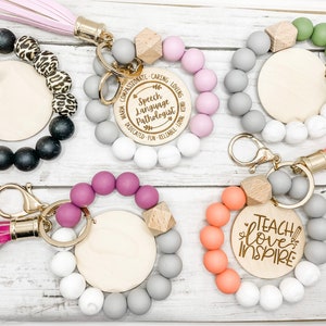 Teacher Keychain Wristlets, Bangle Keychain, Speech Language Pathologist, SLP gift, Personalized Teacher Wristlets, Teacher Bracelet