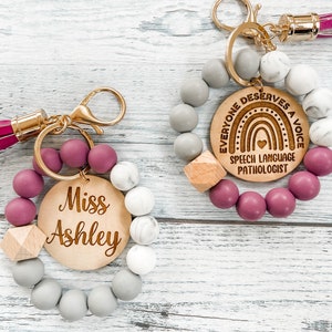 Speech Pathologist Gift, SLP Gift, Speech Therapy, Personalized SLP gift, SLP Key chain wristlet, Teacher Bracelet