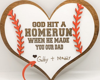 God Hit A Homerun When He Made You Our Dad, Personalized Father’s Day Gift, Dad Birthday Gift, Fathers Day Baseball Sign , Stepdad