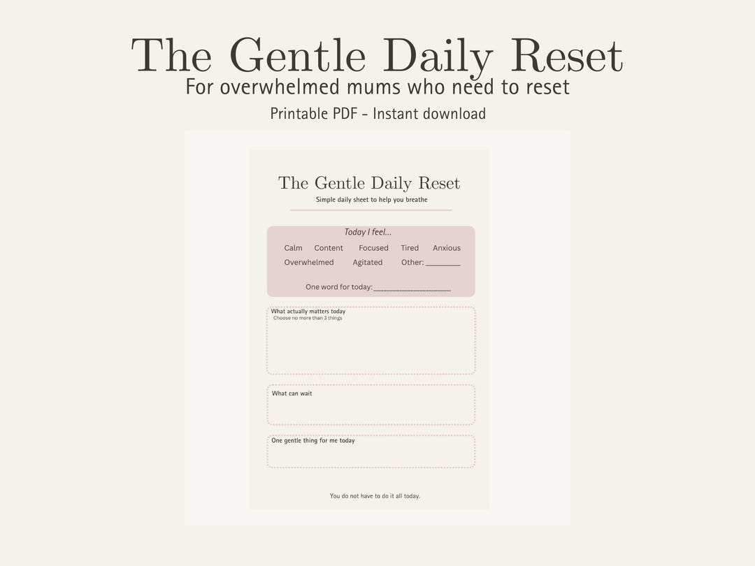 Gentle Daily Reset Printable for Overwhelmed Mums | One Page Planner ...