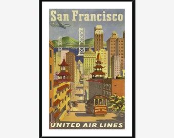 San Francisco Tram American Airlines Vintage Travel Tourism Poster Print